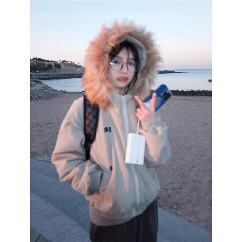 女风毛领宽松百搭连帽棉衣ZM0125-P95,男装棉衣,星座313A(原308A-2)