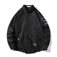 2021春季新款白砖墙日系大码男字母印花休闲布标宽松衬衫C559-P45，男装衬衫，电商A001