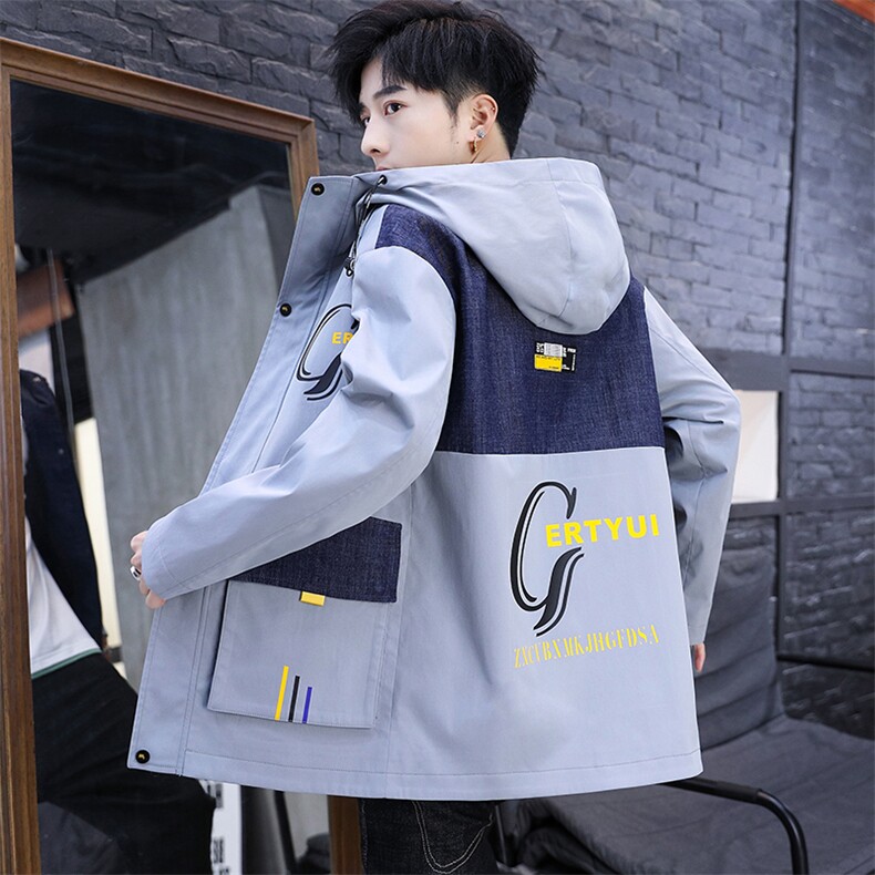 外套男春秋季2021新款韩版潮流工装连帽上衣服休闲夹克TY2001图片