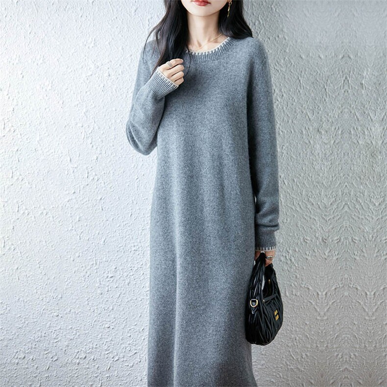 2025七针加厚长款花边领连衣裙，女装连衣裙，越洋羊