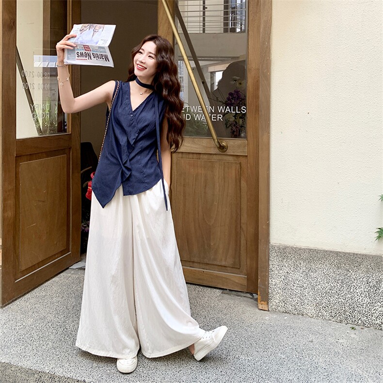 设计感御姐风褶皱无袖背心阔腿裤套装女2025夏新款韩系气质两件套,女装套装/套裙,浙宝276（原081）
