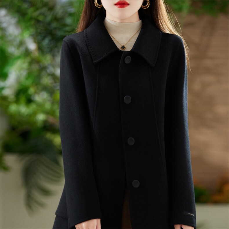 显瘦垂顺翻领双面羊绒大衣女小个子中长款羊毛2025秋冬新毛呢外套,女装双面呢大衣,赛欧妮