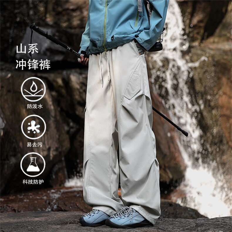 已下单5W件褶皱户外运动美式宽松男伞兵裤阔腿休闲裤K24136-特P18，男装休闲裤，电商A001