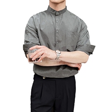夏季男士七分袖麻料立领衬衫男休闲修身休闲衬衣A236-C666-P58，男装衬衫，电商A236