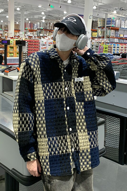 视频图-小香风外套男时尚潮流拼色编织格子上衣8893-P70,女装短外套,电商B380（原B361）
