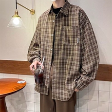 2025春季新款帅气格子衬衫男长袖宽松百搭衬衣男现货W8107-P33，男装衬衫，星座512-4