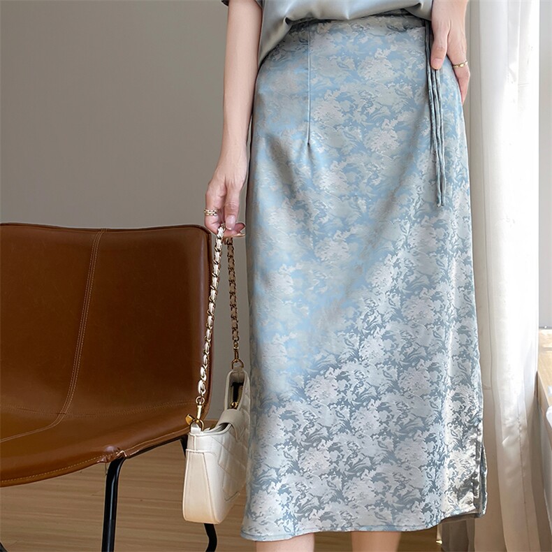 2024年秋季时尚气质印花百搭下摆开叉半身裙A字裙高腰气质包臀裙，女装半身裙，尚雪电商供货