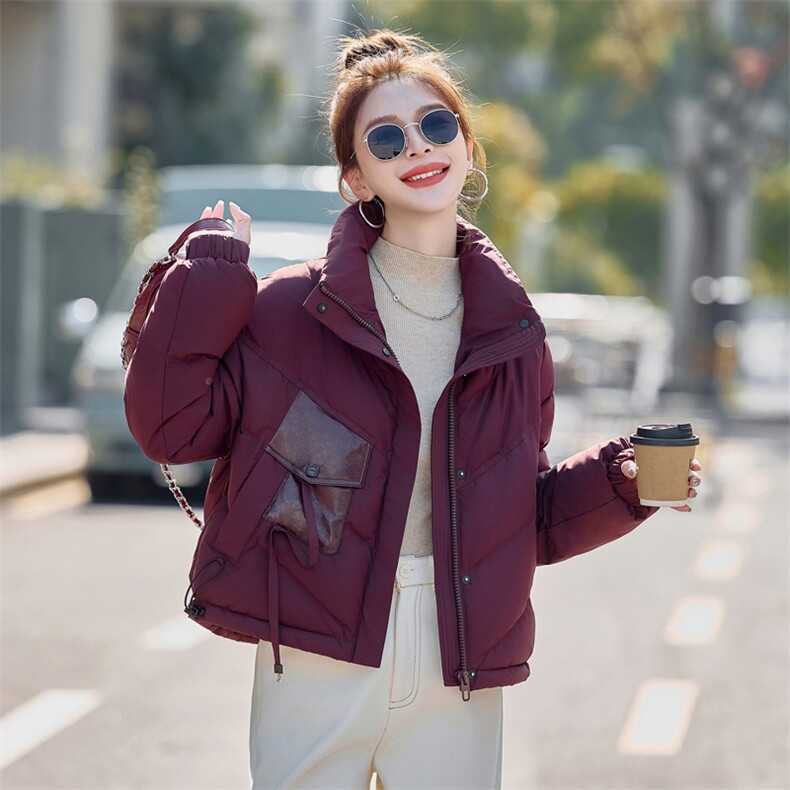 小个子短款立领羽绒服女2024新款冬季爆款设计感保暖白鸭绒面包服,女装羽绒服,意芙