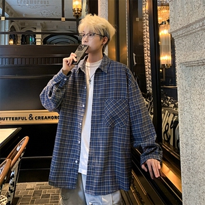 衬衫男2025春季新款港风大码宽松磨毛格子长袖衬衣CS580-P38(现货图片