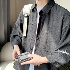1港风花型七分袖衬衫男大码情侣衬衣男风长衬QCS7734P45控68，男装衬衫，星座226-2