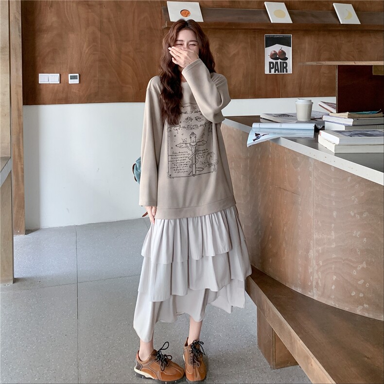 假两件拼接卫衣连衣裙女2025秋季新款慵懒风宽松减龄小个子蛋糕裙,女装连衣裙,2C206