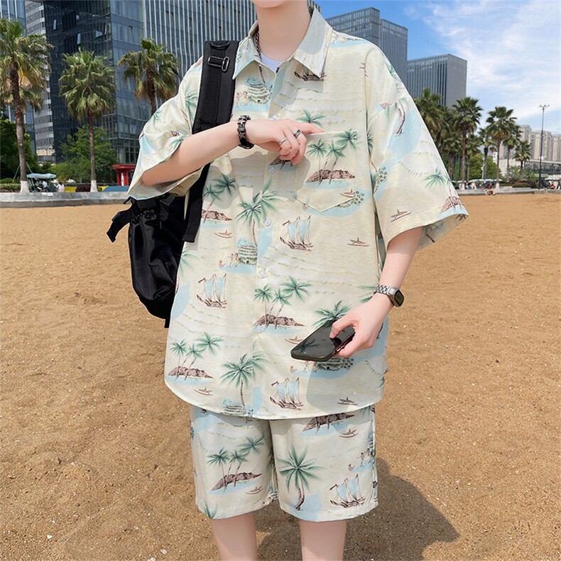 夏季海边沙滩男女同款休闲套装潮牌宽松大码XZ102B-1-TZ2563P55图片