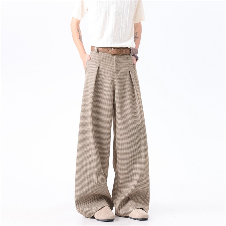 XZ-221-1/K2001/P58美式老钱风千鸟格垂感宽松直筒休闲西裤，男装西裤，星座221-1