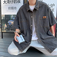 衬衫五分袖翻领青春流行牛仔布潮流文艺日常衬衫E715P46，男装衬衫，星座1116-2