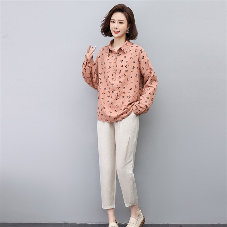 2023春季时尚简约大方气质优雅显瘦休闲潮流花色棉麻套装,女装套装/套裙,独衣靓
