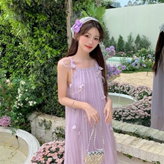 简约宽松显瘦紫色羽毛吊带中长款连衣裙夏2C276-L3466-P110-K150，女装连衣裙，2C276