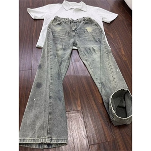 水洗脏染泼墨牛仔裤男潮美式高街vibe裤子设计感直筒裤LK1288-P48
