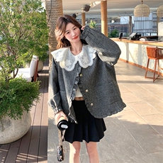 春款现货蕾丝钩复古花毛织木耳边韩式短外套2C239-H50-P160K258，女装短外套，2C239