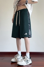 墨绿色拼接短裤男款夏季新中式国风休闲中裤青少年大码运动五分裤，男装休闲裤，电商B220
