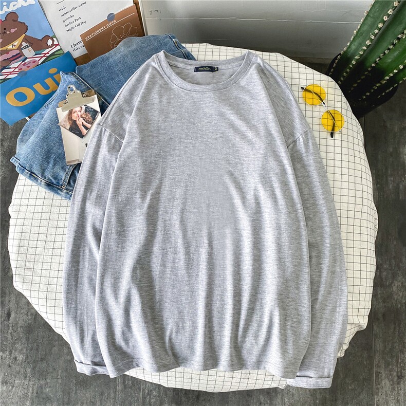 21早春新品情侣纯色长袖T恤男女士打底衫圆领纯棉A158-T88889-P21,男装T恤,电商A158-1