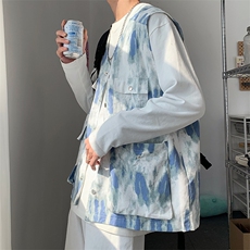 扎染工装马甲街头复古嘻哈学生bf韩版百搭宽松无袖背心W1117-P36，男装背心/马甲，星座512-2