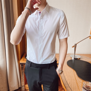 男士休闲男弹力时尚高品质男肩章白衬衫短袖衬衣两色228-1020-P45