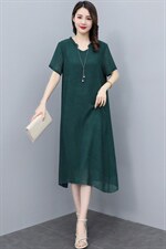 加肥加大码雪纺连衣裙女2025夏新款胖MM遮肚宽松显瘦中年妈妈裙子，女装连衣裙，深妍伊美