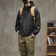 秋季冲锋衣连帽夹克男宽松落肩纯色上衣外套DSA157B-JK729-P70，男装夹克，电商A157B