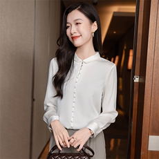 杭州纯色重磅真丝衬衫女2026年春装花边领气质长袖衬衣真丝上衣，女装衬衫，阿舍尔精品
