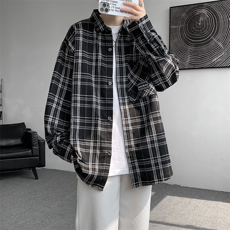 衬衫男秋季新款港风宽松大码长袖衬衣CS258-P45(现货),男装衬衫,星座214-3