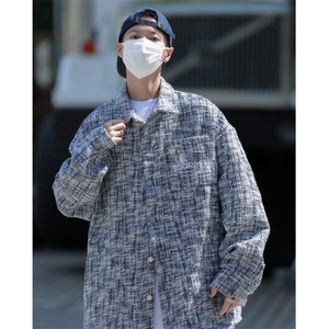 美式小香风刺绣编织外套男春秋季宽松复古千鸟格衬衣夹克 W9278图片