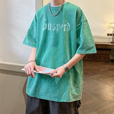 抖音供货、210克现货水洗棉印花宽松版短袖T恤D223A-ST2315-P35，男装T恤，电商019-1