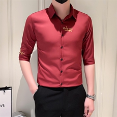 夏季青年新款刺绣纯色短袖衬衫男休闲衬衣301A-1/CS331/P55红，男装衬衫，星座301A-1
