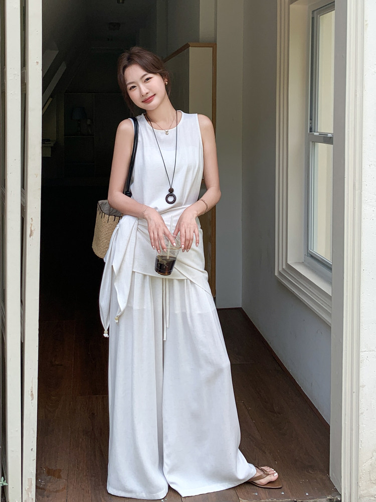 套装女新款流行无袖上衣阔腿裤巨好看的夏装三件套,女装套装/套裙,秀美人生
