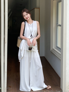 套装女新款流行无袖上衣阔腿裤巨好看的夏装三件套图片
