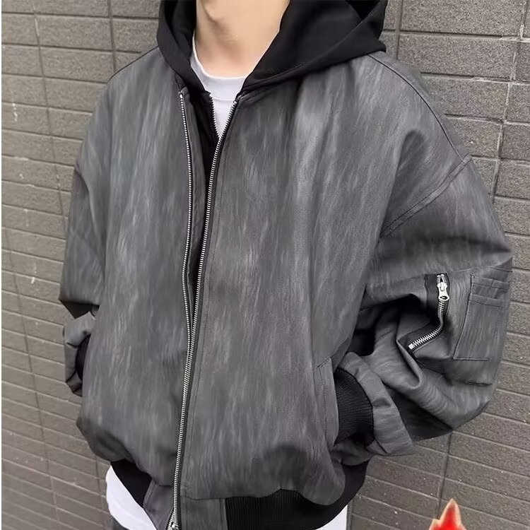 PY307-美式复古连帽宽松休闲短款pu皮纹理夹克外套-网络图,男装夹克,星座1002-2