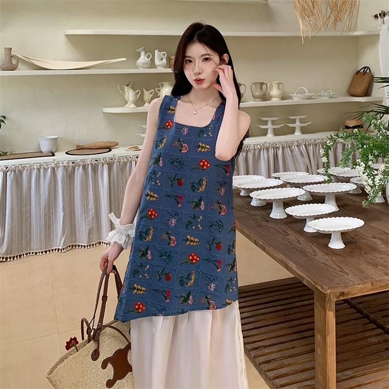 现货设计感韩系甜美重工刺绣撞色背心连衣裙2551P150K228,女装连衣裙,2C029