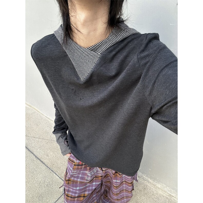 C316T8355P58秋款拼接撞色连帽打底衫灰色时尚中性风卫衣,男装T恤,电商C316