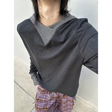 C316T8355P58秋款拼接撞色连帽打底衫灰色时尚中性风卫衣，男装T恤，电商C316