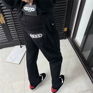 秋冬季欧美潮牌刺绣牛仔裤男网红同款直筒休闲百搭小脚学生长裤子