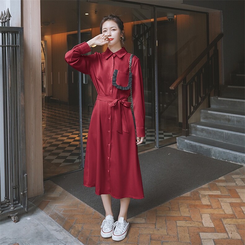 2021春季新款荷叶边口袋衬衫连衣裙货号L505,女装连衣裙,时倾STUDIO