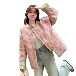现货！2607A款新中式提花刺绣短款轻薄羽绒服女图片