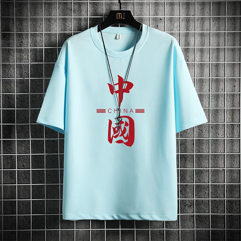HT73198-P22华夫格t恤男短袖男大码五分袖网格,男装T恤,电商A040A