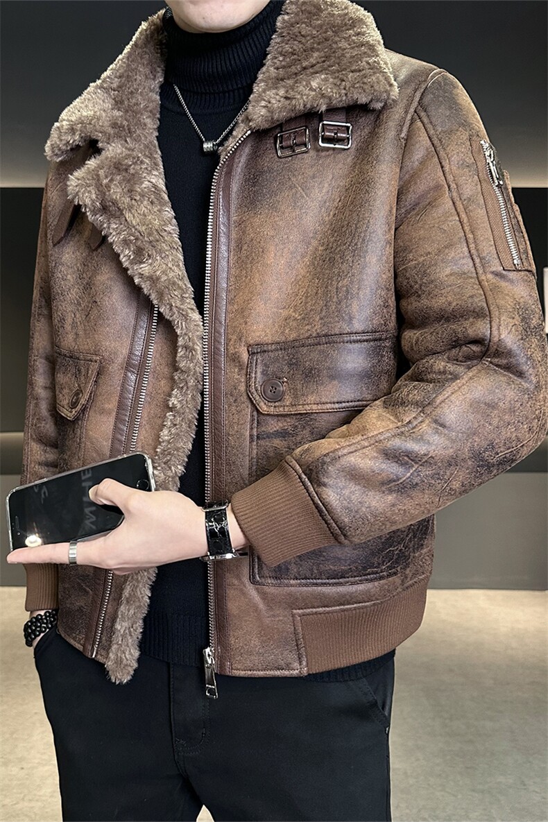冬季加厚皮毛一体男皮衣外套潮款屌款机车上衣B317/2530/P205,男装皮衣,电商B317