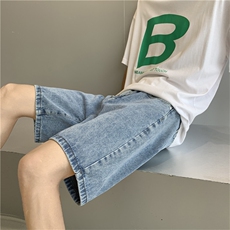 牛仔短裤男宽松直筒港风夏季薄款裤子潮流百搭五分裤DK102-P35，男装牛仔裤，星座308B-2