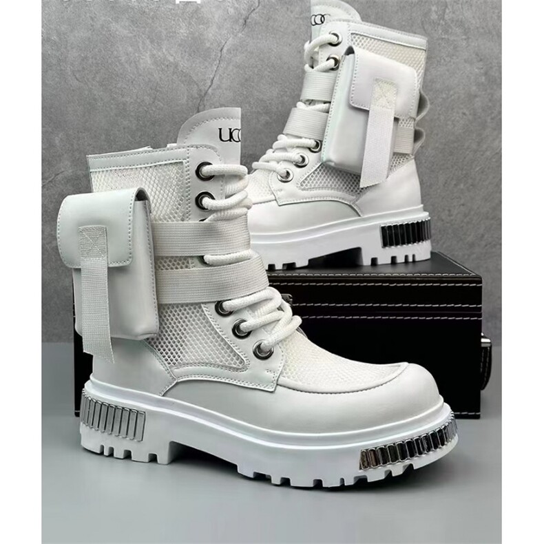 夏季镂空马丁靴男厚底增高机车男靴，男鞋马丁靴，星座1407-6