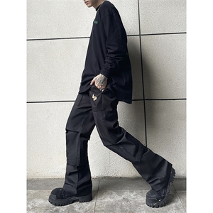 B221 美式ins街头hiphop刺绣宽松褶皱休闲裤子 LK23123-P60 控78图片
