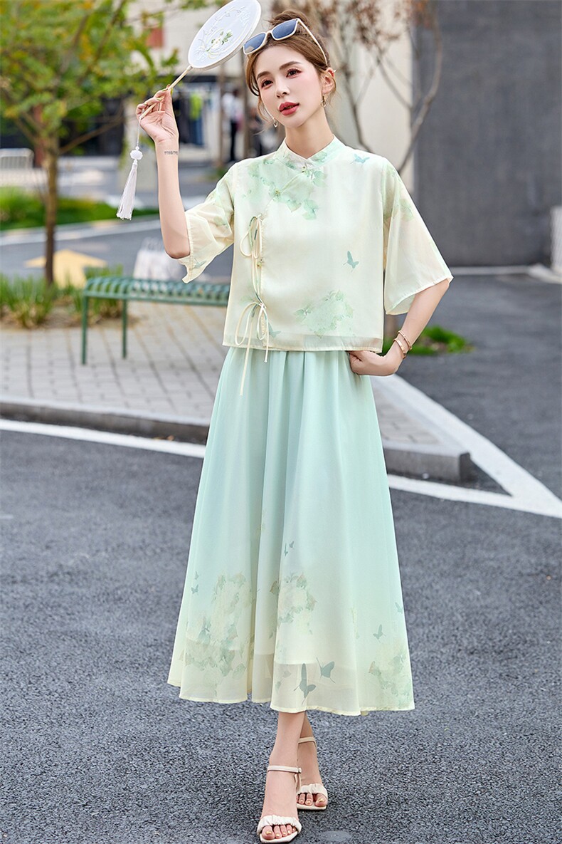 梦依缘2025年夏季时尚精品新中式风套装裙,女装套装/套裙,梦依缘