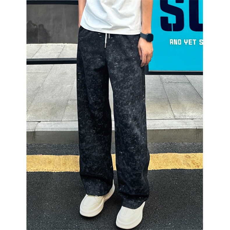 秋冬2025款破洞设计运动休闲长裤男潮流宽松直筒卫裤KX50,男装休闲裤,星座1116A（原606A-3）