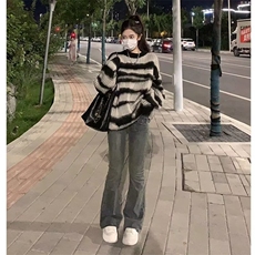 MM108-P68氛围感美式复古秋冬条纹针织衫毛衣不规则男女上衣，女装针织衫/毛衣，星座617A-2